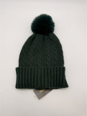Style & Co. Dark Green Cable Knit Beanie with Pom Pom